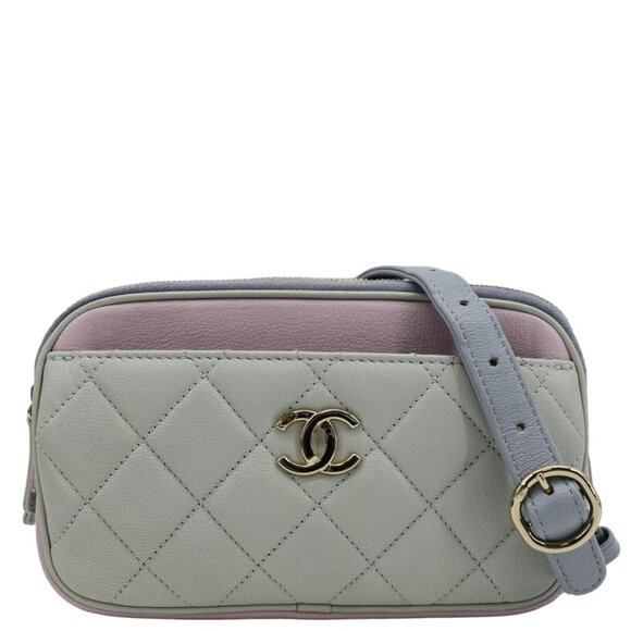 CHANEL  CC Double Zip Quilted Leather Tri-Color Belt Bag Pink - Picture 1 of 14